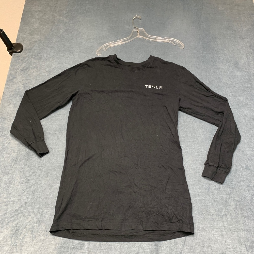 Tesla T Shirt Men's MD Black Casual Cotton Raglan Sleeve Crew Neck Pullover